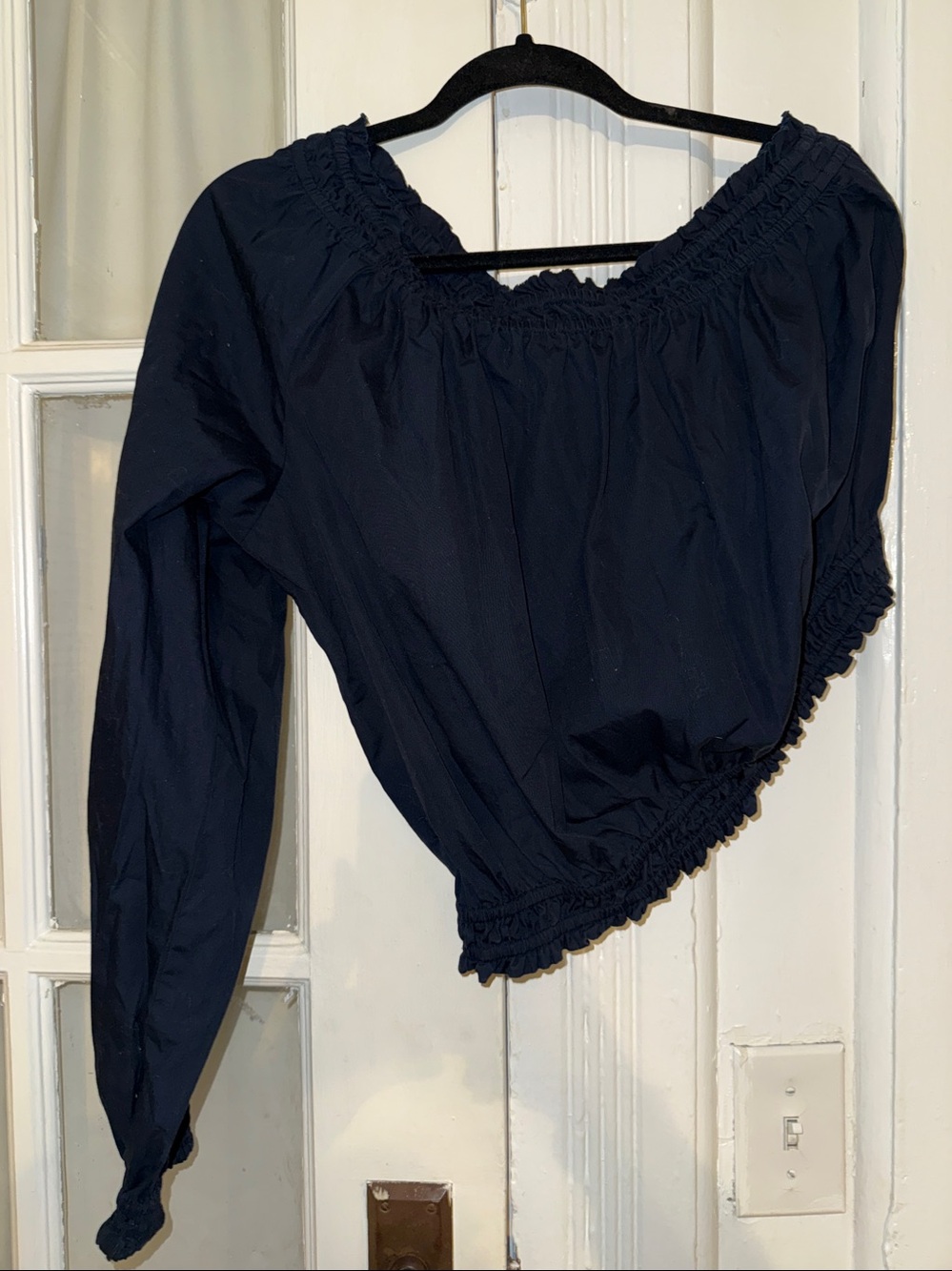 Free People Annabella Asymmetrical Peasant Festival Baddie Top in Navy